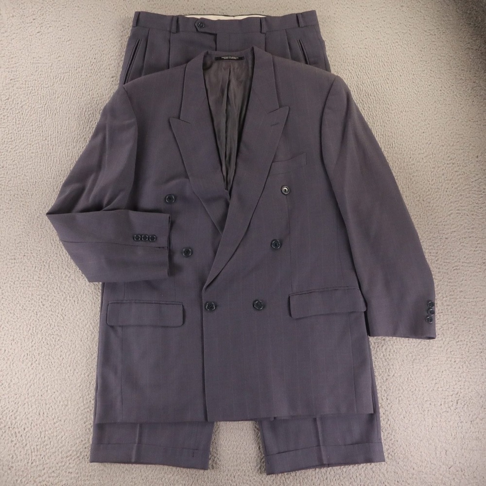 VTG Baumler Suit 42L MT 36x30 Wide Pinstripe 100% Wool Austria Double Breated